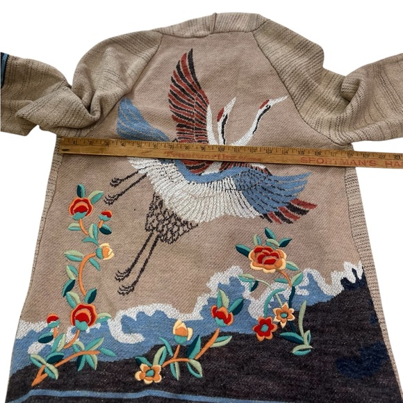 Anthropologie HWR Rare Embroidered Crane Wool Blend Kimono Cardigan XS - Picture 8 of 11